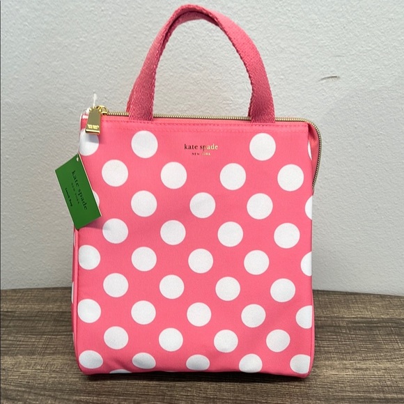 ♠️ Kate Spade Pink and White Polka Dot Insulated Lunch Tote 👛 - Picture 1 of 13